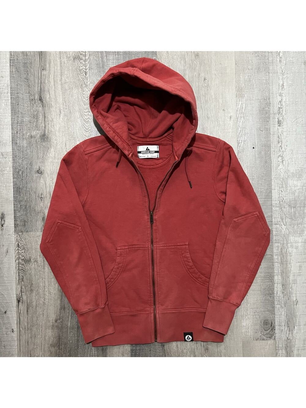 American Giant Hoodie Mens S Red Fleece Full Zip Sweatshirt USA Heavy Cotton